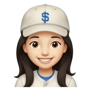 Digital illustration of a cartoon character with a big smile on its face and winking. The character has long dark hair and is wearing a white baseball cap and casual clothes. The overall style of the illustration is cute and playful. sticker
