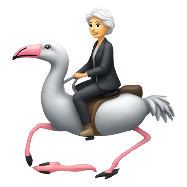 Older caucasian, gray hair,  woman riding flamingo sticker