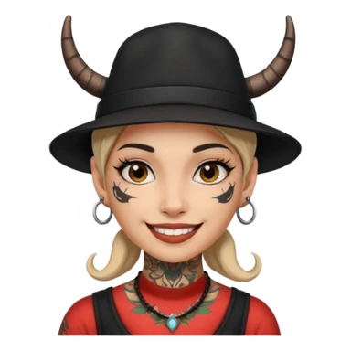 Woman with small horns — black hat, face tattoos sticker