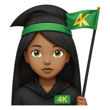 Black girl with straight hair with a green flag on her head that says 4kt on top of it with all black clothes on  sticker