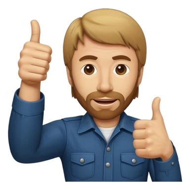emoji of Chuck Norris with exaggerated features, thumbs up gesture sticker