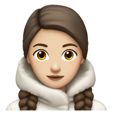 white girl with straight brown hair and dark brown eyes wearing a white and brown winter outfit sticker