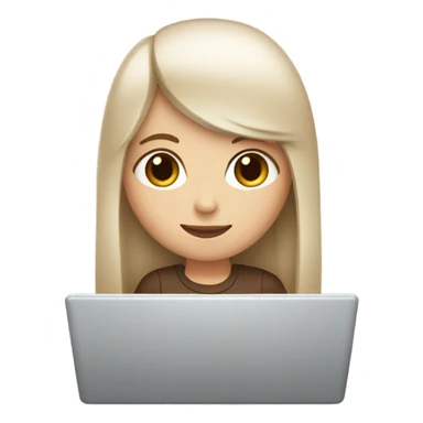 white girl with brown straight long hair and bangs holding a laptop in her hands sticker