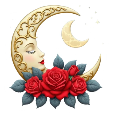 crescent damask moon with roses sticker