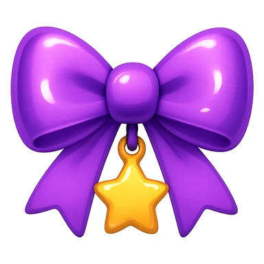 purple bow emoji, cute and shiny, with a small star charm sticker
