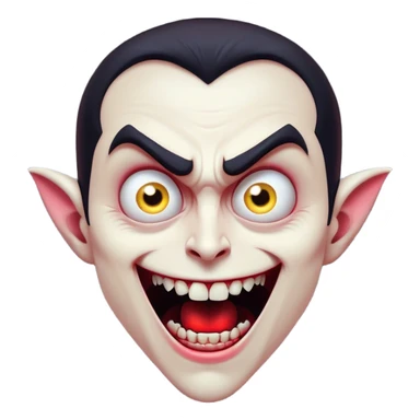 Cinematic Comical Vampire Portrait Emoji, with a sharply stylized, slightly caricatured pale face accented with exaggerated fangs and overly dramatic wide eyes filled with comic shock, head tilted in a hilariously startled pose, simplified yet amusingly detailed, glowing with a soft mysterious glow and a playful outline capturing the quirky humor of a vampire in disbelief! sticker