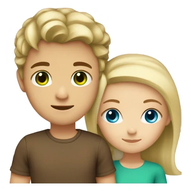 Blue eyes and blonde hair girl with brown hair and green eyes boy hugging  sticker