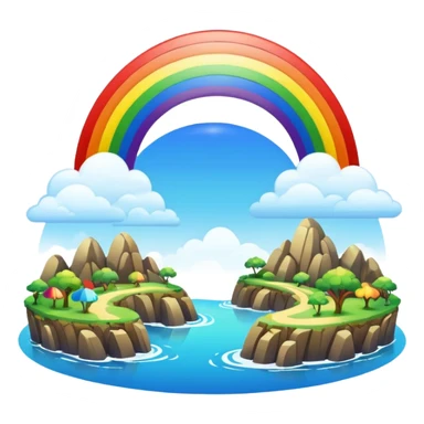 Rainbow Bridge – Arched rainbow connecting flying islands. sticker