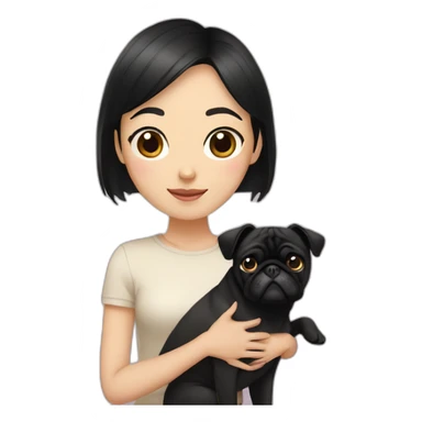 asian girl with black hair standing next to a pug  sticker