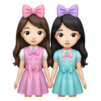 Two girls with bows they’re both Asian but one has wavy brown hair and the other has really long straight hair sticker