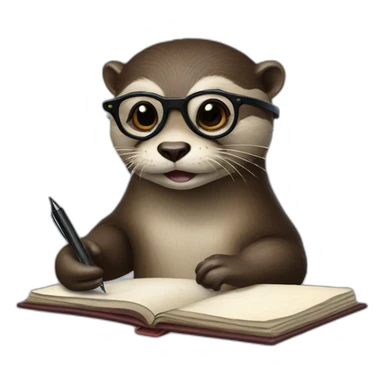otter with glasses holding a travelers journal and a pen sticker