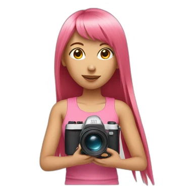 girl with long, straight rose hair with fringe and holding camera and wearing pink tank top sticker