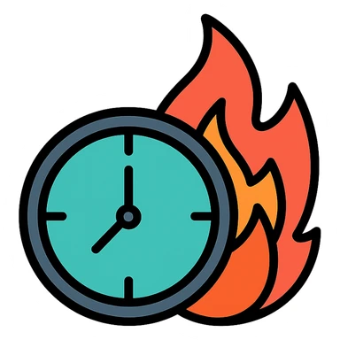 clock on fire icon with color and black outlines sticker