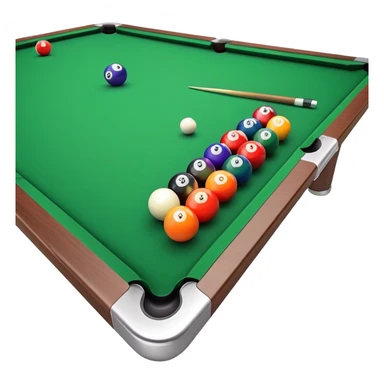 A close-up of a billiard table with a cue stick lined up to strike a colorful set of balls. The focus is on the precision of the shot, with the table’s green surface and the triangular arrangement of balls, creating a dynamic scene of strategy and concentration in the game of billiards. sticker