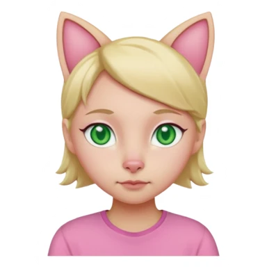 Squareded Ears Pink Skin Green Eyes Cat Shaped Pupils Heart Shaped Forehead Blonde Haired Pink Shirt  sticker