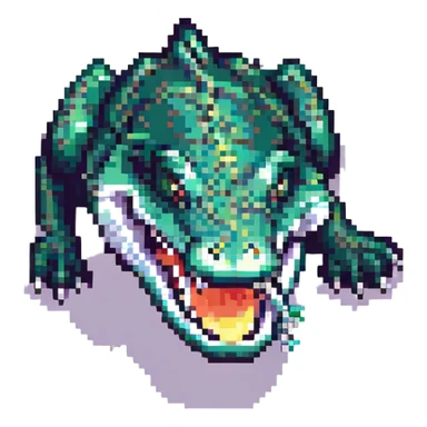 pixel art crocodile, side view, open mouth, retro game style sticker