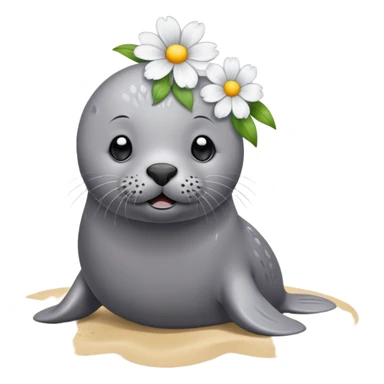 Seal on the beach with the flower on the head sticker
