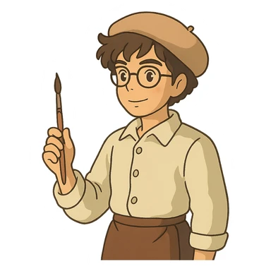 ghibli style artist character holding a paintbrush sticker