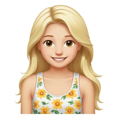 blonde girl with long hair smiling with white floral tank top sticker