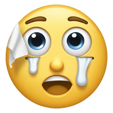 Crying eye with facial tissue wiping tear sticker