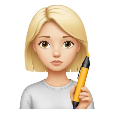 Blond girl with marker in hand is thinking  sticker