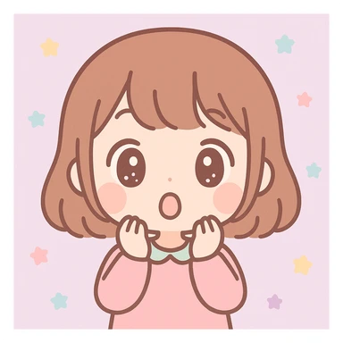 kawaii anime girl with brown hair, surprised expression, pastel colors sticker