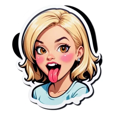 Blonde female with tongue out of mouth sticker