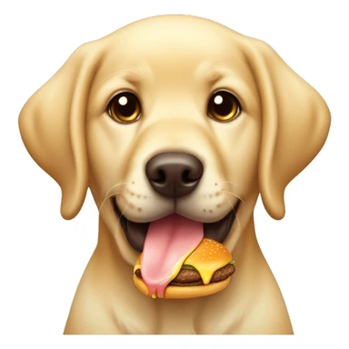 Cute golden Labrador puppy with a big burger sticker