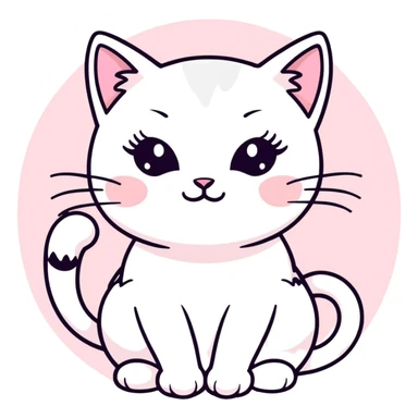 cute white cat with makeup on its face and a little bit of light pink sticker