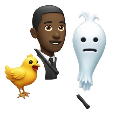 Black man next to a ghost head with chicken on a fishing rod sticker
