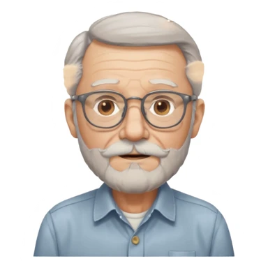 elderly glasses man with long beard and shirt sticker