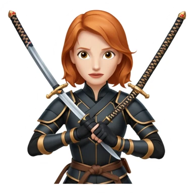Jessica Chastain, in a ninja position with swords sticker