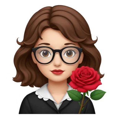 Una ragazza con capelli castani mossi e indossi occhiali neri e con una piccola rosa in testa sticker