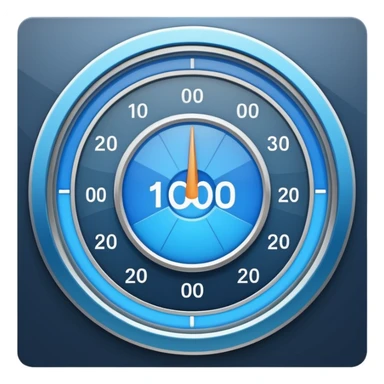 circular KPI dashboard icon with a blue segmented ring, central 92% number, two small trend indicators, smooth glossy frame, soft shadow, minimal vibrant look sticker