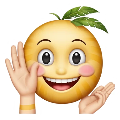 smiley face with rolled eyes, looking up, mouth in a stripe, manicured palm in the foreground sticker