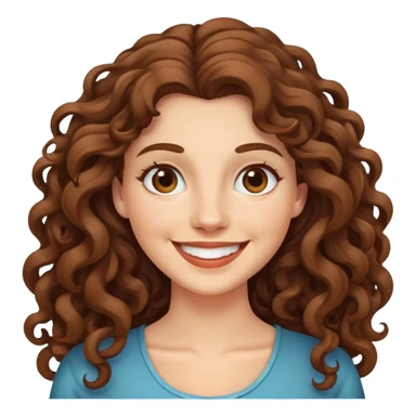 caucasian woman with long curly brown hair, smiling sticker