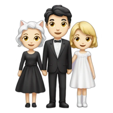 Family- mum-dad-baby girl-white cat-black cat sticker