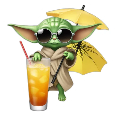 baby Yoda wearing sunglasses and drinking an umbrella cocktail sticker