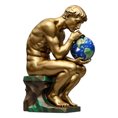 rodins sculpture the thinker but with a planet earth in its hand sticker
