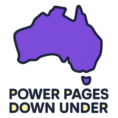 outlined icon of Australia map with very thin lines, text 'Power Pages Down Under' in simple clean typography, colors #403DAD, vibrant purple, #fff7ad, no overlays or extra icons sticker