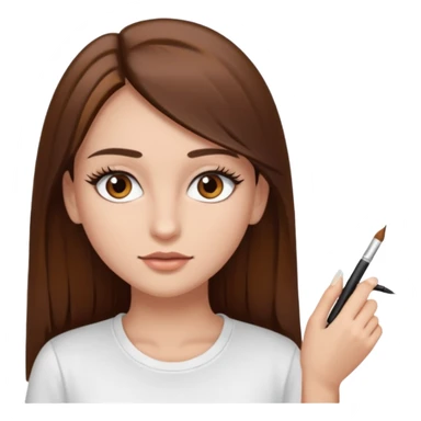 Chica de pelo liso ,largo clean look  y marrón con ojos color marrón  y una camiseta blanca y la piel blanca con pestañas y maquillada clean look  sticker