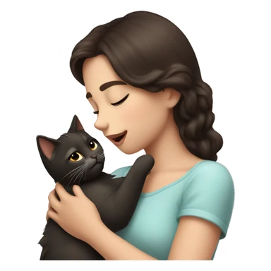 A pale girl with dark brown hair and dark brown eyes kisses a cat in her hands sticker