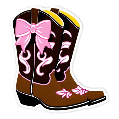 Brown Glamorous Western boots with pink bow sticker