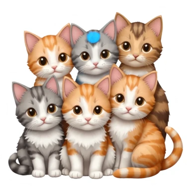 6 tiny kittens cuddling together all various different natural colours including grey and white, ginger and white, calico, grey, and brown tabby and white sticker
