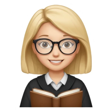 A student, girl, wearing glasses, hold book in front of their chest sticker