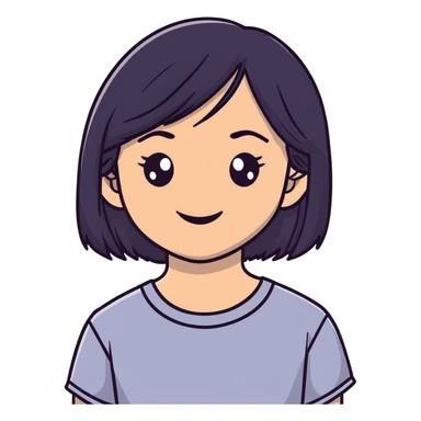 lightskin young girl with black straight hair and dark eyes, smiling sticker