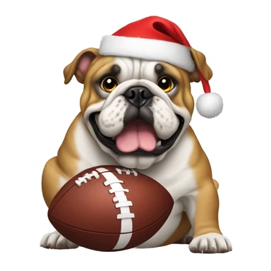 Bulldog holding football in a Santa hat  sticker