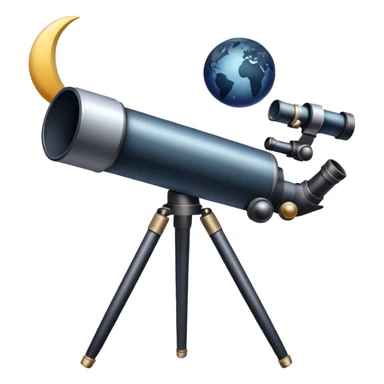 An icon featuring a telescope, stars, and a planet, symbolizing astronomy. The design includes a crescent moon, distant galaxies, and constellations, representing the study of space and celestial bodies. Transparent background highlights the exploration of the universe and cosmic phenomena. sticker