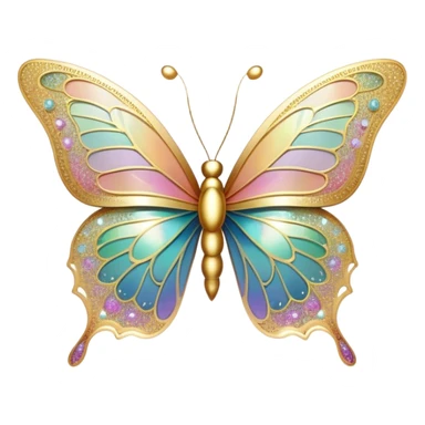 Pastel sparkly gold glittery iridescent rainbow transparent butterfly with detailed intricate patterns sticker