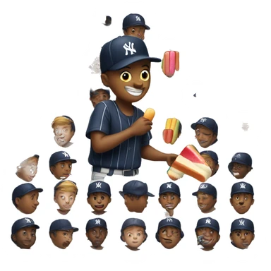 Boy with yankees cap eating popsicle  sticker
